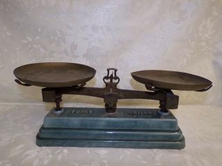 Antique Decorative Roberval 10kg Scale With 8 " Brass Plates