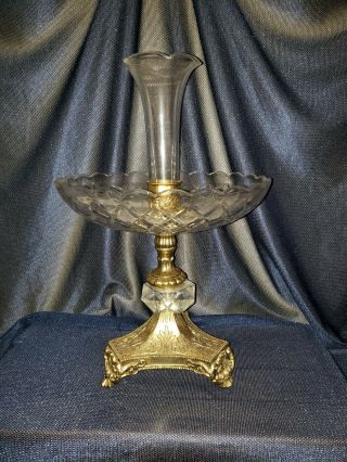 Vintage Epergne Crystal And Brass Centerpiece