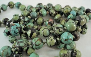 Antique Chinese Blue Green Turquoise Bead Necklace 36 " Graduated 60g Silk Broken