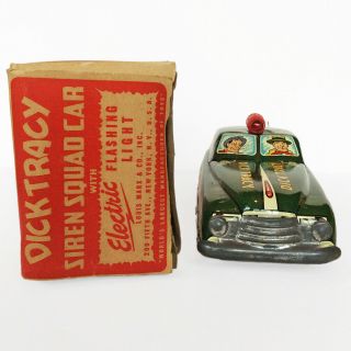 Vintage Dick Tracy Siren Police Squad Car Tin Litho Wind Up Marx ‘49 Box USA 3