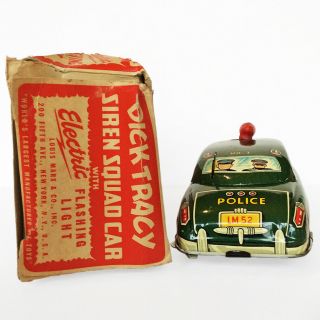 Vintage Dick Tracy Siren Police Squad Car Tin Litho Wind Up Marx ‘49 Box USA 4