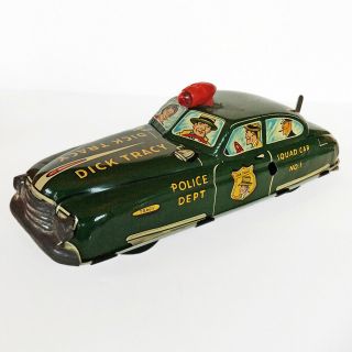 Vintage Dick Tracy Siren Police Squad Car Tin Litho Wind Up Marx ‘49 Box USA 6