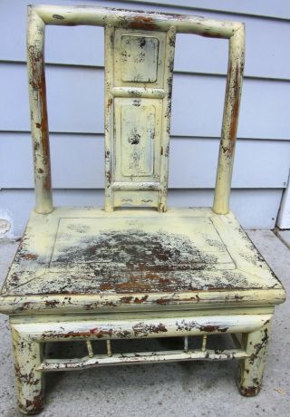 Rare Low Antique Chinese Wood Painted Chair