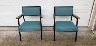 Mid Century Modern Square Teal Arm Chairs Steel Case Office Furniture
