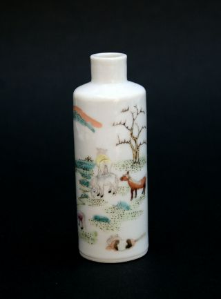 Antique Chinese Famille Verte Porcelain Snuff Bottle 8 Horses Of Wang Mu