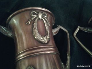 Jugendstil by Kayserzinn Art Nouveau Rare Pair Copper & Brass Vases by KAYSER 5
