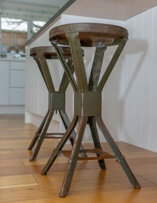 Matching Pair Two (2) Evertaut Machinist Factory Stools - Industrial Vintage