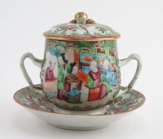 19th Century Chinese Famille Verte Covered Chocolate Pot And Saucer