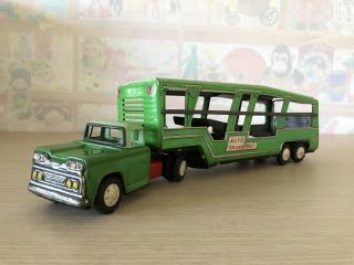 Vintage Tin Toy Atc Asahi Made In Japan Truck Auto Transport Car Hauler Rare