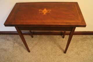 1ntique George Iii Mahogany And Vase Inlaid Rectangular Fold Over Card Table