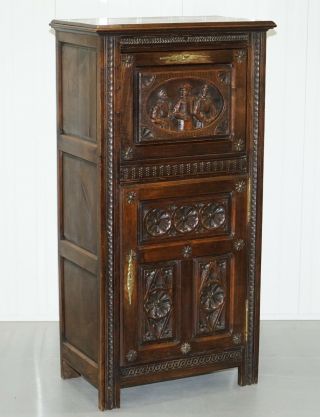 Lovely Early Victorian Hand Carved Tall Cabinet For Documents & Storage Jacobean