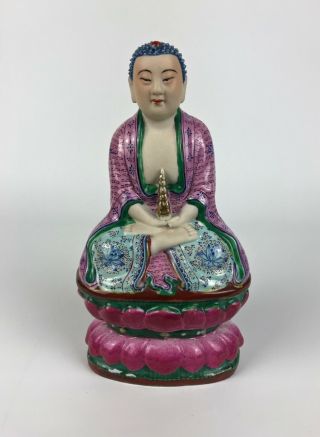 A Chinese Polychrome Enamelled Porcelain Buddha - Republic Period.