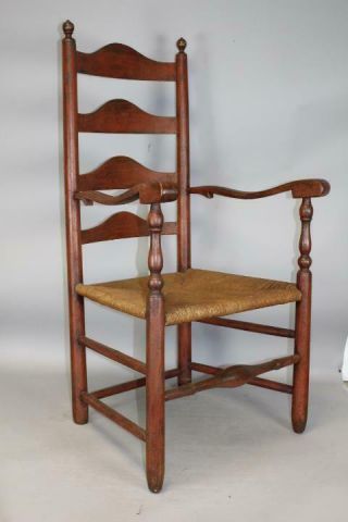 A BOLD 18TH C PA FOUR SLAT LADDERBACK ARMCHAIR IN THE BEST BITTERSWEET RED PAINT 2
