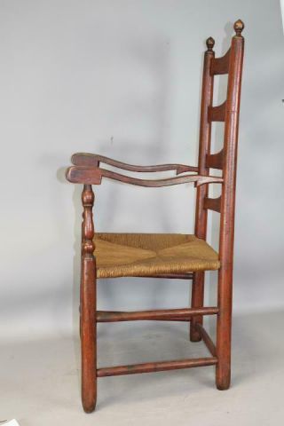 A BOLD 18TH C PA FOUR SLAT LADDERBACK ARMCHAIR IN THE BEST BITTERSWEET RED PAINT 4
