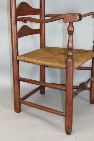 A BOLD 18TH C PA FOUR SLAT LADDERBACK ARMCHAIR IN THE BEST BITTERSWEET RED PAINT 5