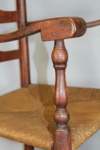 A BOLD 18TH C PA FOUR SLAT LADDERBACK ARMCHAIR IN THE BEST BITTERSWEET RED PAINT 6