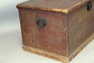 RARE QUEEN ANNE 18TH C MINIATURE BLANKET CHEST BEST BARN RED PAINT 2