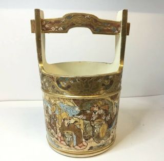 Antique Japanese Meiji Satsuma Pottery Vases Well - Bucket Teoke Form Quality