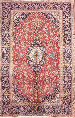 Vintage 6x10 Persian Red Rug Hand - Knotted Traditional Floral Oriental Wool Rug