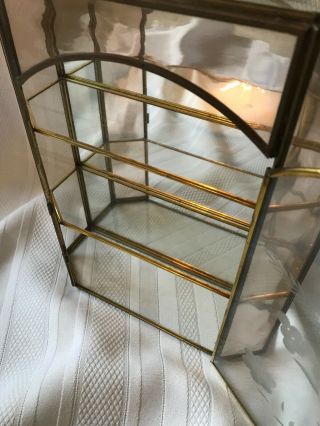 Vintage Brass Glass Miniatures Display Case Shelf Etched 4