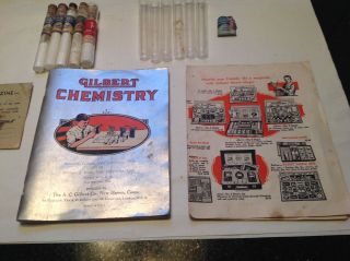 Vintage 1900 ' s GILBERT CHEMISTRY OUTFIT Box w/ chemicals,  vials,  etc 2
