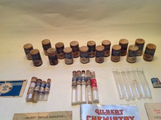 Vintage 1900 ' s GILBERT CHEMISTRY OUTFIT Box w/ chemicals,  vials,  etc 3