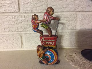 Rare Antique Tps American Circus Monkeys Tin Litho Wind - Up Circa 1950