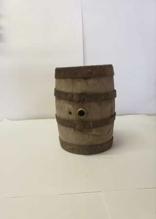 Small Antique Wooden Whiskey Barrel Wine Keg / 10 " Tall Very Rare Primitive