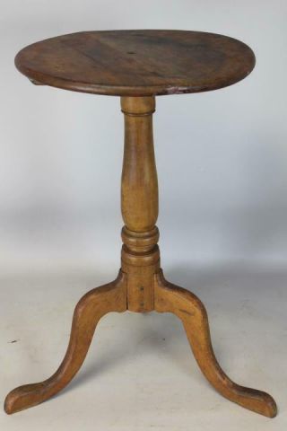 Fine 18th C Ct Country Queen Anne Maple Candlestand In Old Dry Surface & Patina