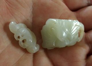 Two Antique Chinese Carved Jade Bats