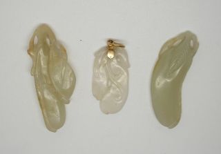 Three Antique Chinese Carved Jade Gourd Shaped Pendants