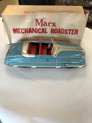 Vintage 1940s - 50s Marx Tin Wind - Up Mechanical Roadster Car Has Windshield