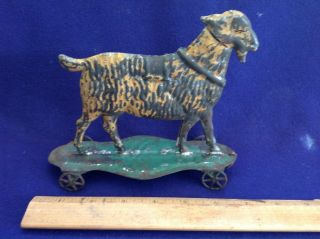 Antique Early American Tin Platform Goat Pull Toy George Brown Fallows 1800 