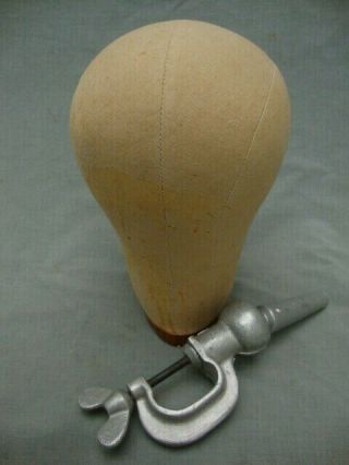 Vintage Muslin Covered Millinery Hat/wig Block Head Mold Form Belair Table Clamp