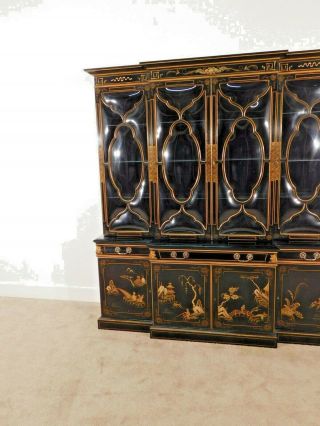KARGES Black Chinoiserie Hand Decorated 2 Piece Glass Breakfront China Cabinet 10