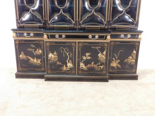 KARGES Black Chinoiserie Hand Decorated 2 Piece Glass Breakfront China Cabinet 5