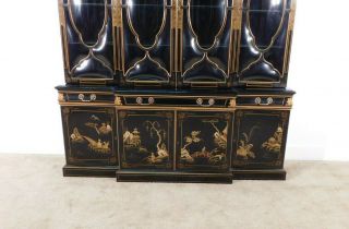 KARGES Black Chinoiserie Hand Decorated 2 Piece Glass Breakfront China Cabinet 6