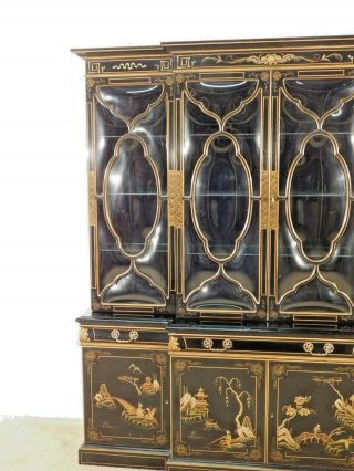 KARGES Black Chinoiserie Hand Decorated 2 Piece Glass Breakfront China Cabinet 9