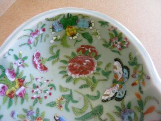 19th Century Chinese Famille Rose Celadon Phoenix and Butterfly Scalloped Dish 6