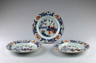 Three Antique 18thc Chinese Imari Kangxi Qianlong Period Porcelain Dishes/plates