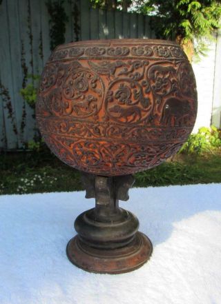 Rare Antique 18th / 19thc Carved Coconut Buddha Bowl - Indian / Asian