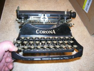 (R) Antique Early 1900 ' s Black Corona Typewriter Rare Style 4