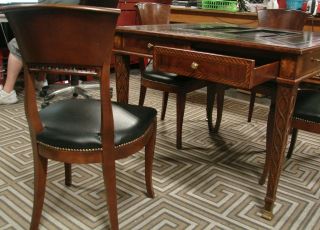 Maitland Smith marquetry inlaid game table,  Mantovani Raffaello & Franco Chairs 12