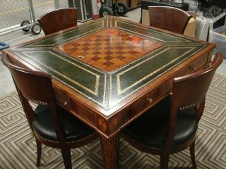 Maitland Smith Marquetry Inlaid Game Table,  Mantovani Raffaello & Franco Chairs