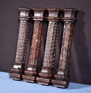 Antique Gothic Carved Architectural Trim/pillars In Solid Oak Wood Salvage