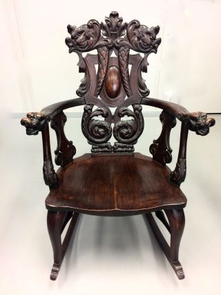 Stickley & Brandt Carved Mahogany Dolphin Rocking Chair 1891 - 1918