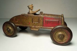 Antique Kenton Cast Iron Red & Gold Boat Tail Racer 3 Race Car Arcade Hubley