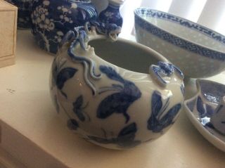 A Vintage Chinese Blue & White Porcelain Water Pot Dragon Bat