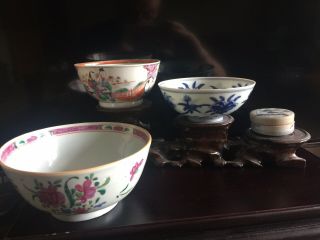 Group Of Antique Vintage 18thc And Later Chinese Bowls And Seal Paste Box