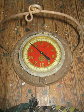 VINTAGE ANTIQUE RED JOHN CHATILLON GLASS FACE HANGING STORE SCALE 1914 10